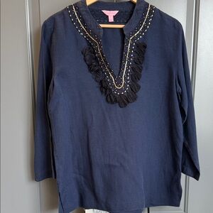 Lilly Pulitzer navy linen tunic, size L